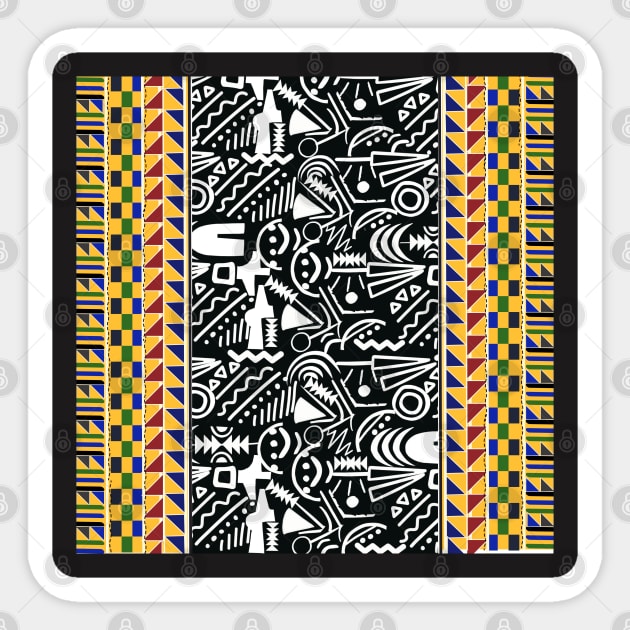 Black and white Kente Pattern Sticker by Kikapu creations